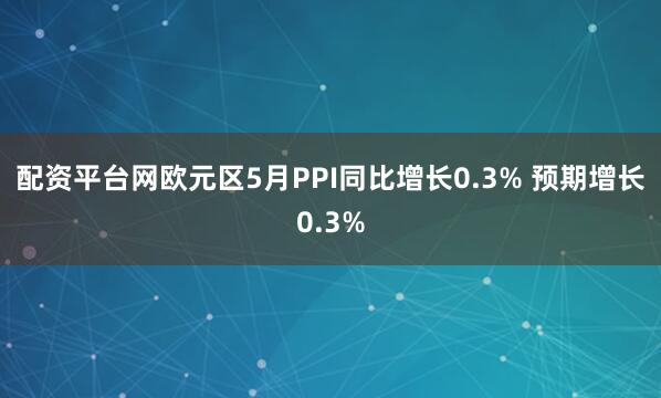 配资平台网欧元区5月PPI同比增长0.3% 预期增长0.3%